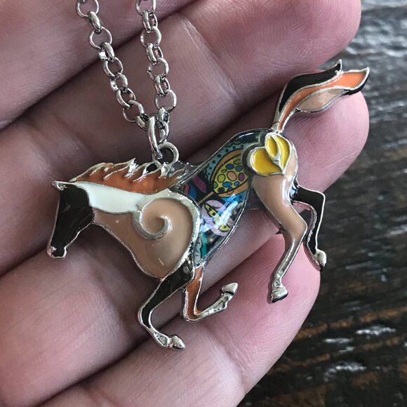 Equestrian Psychedelic Enamel HORSE Necklace 791 - Picture 4 of 8